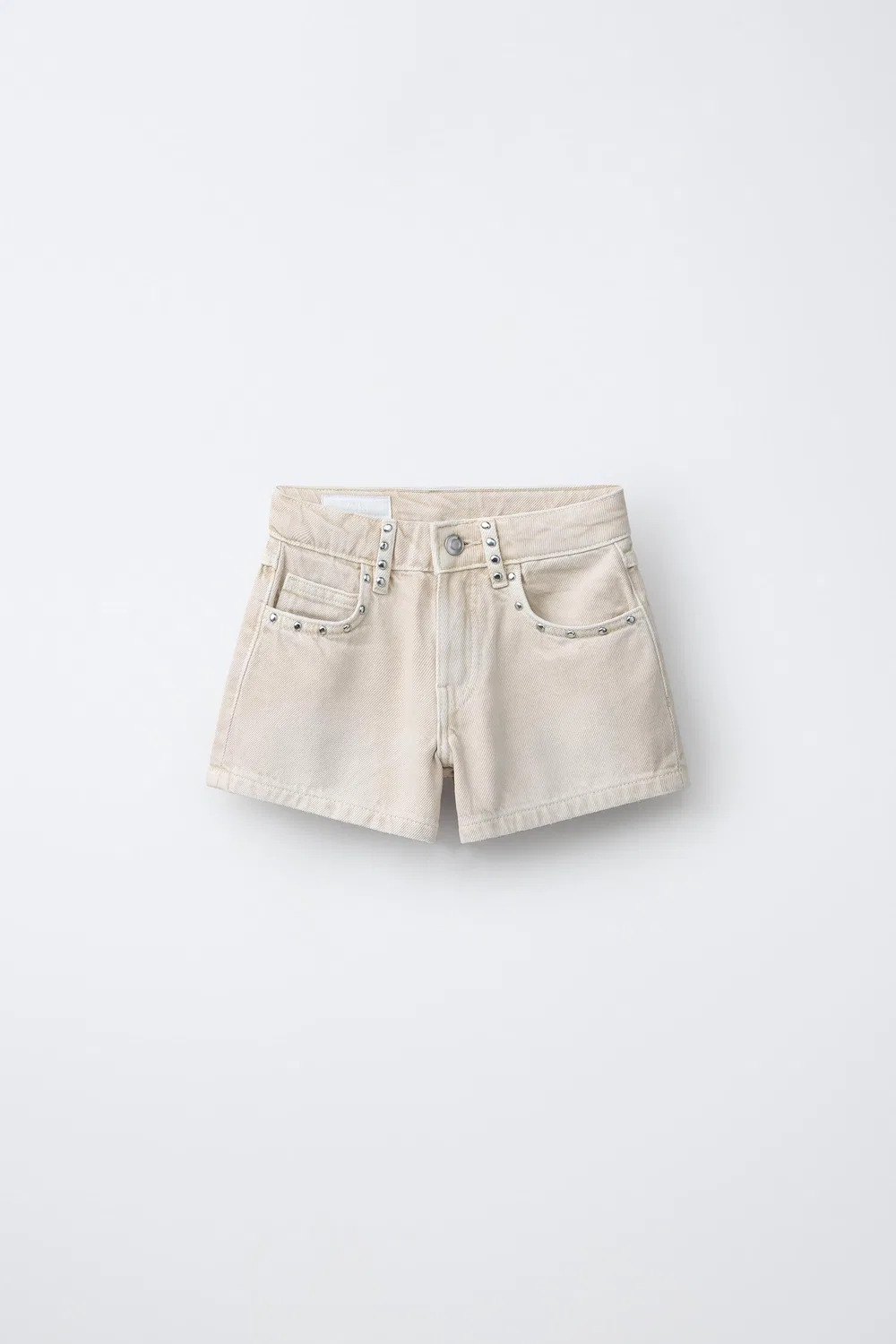 Шорты-бермуды из джинсовой ткани с заклепками и звездами ZARA, Ecru