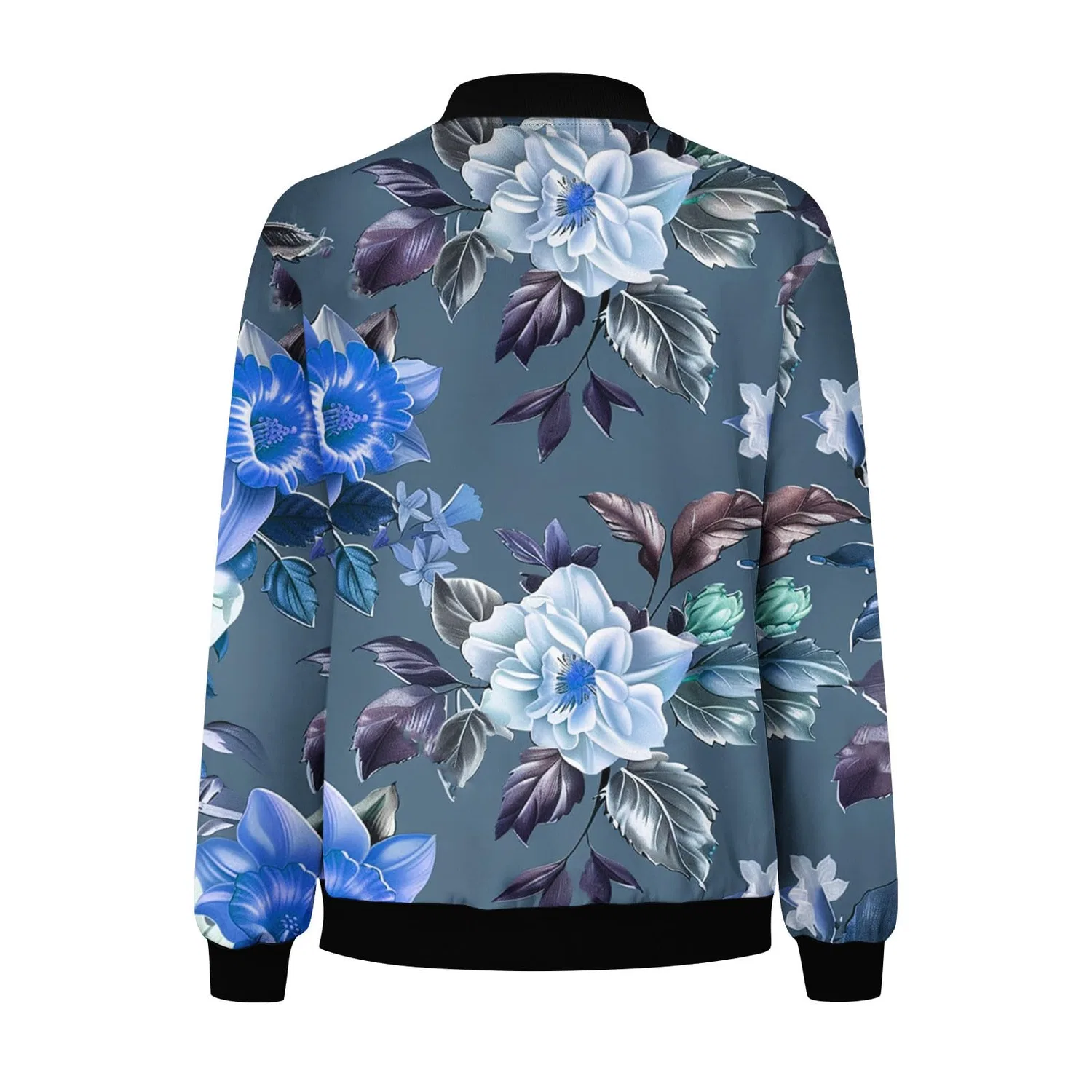 Женское зимнее пальто с цветочным принтом Black Bomber Jacket, Blu — фото 4
