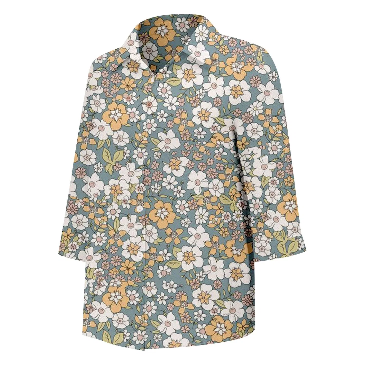 Женская блуза с V-образным вырезом, с принтом в горошек, Classic Polka Dot Collar, Floral-11 — фото 4