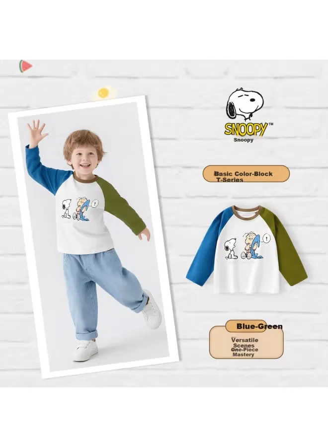Лонгслив с принтом Snoopy, бело-сине-зеленый