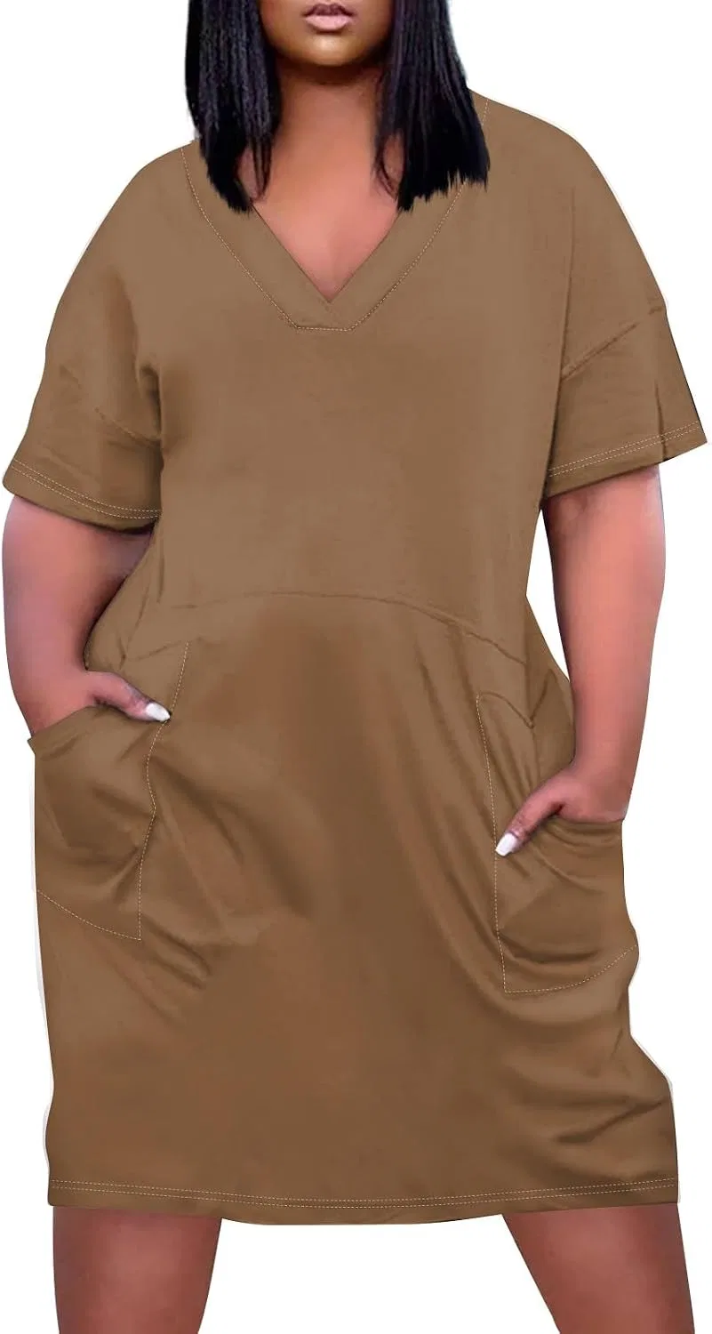 Платье миди с v-образным вырезом Casual, Brown