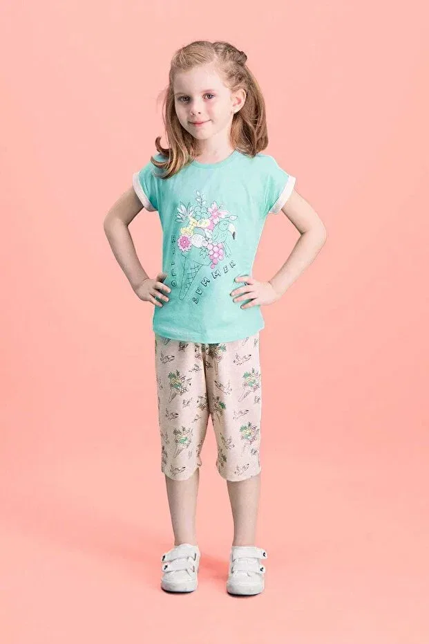 Детский комплект для девочек с принтом Hello Summer Mint Green Roly Poly, Mint Green