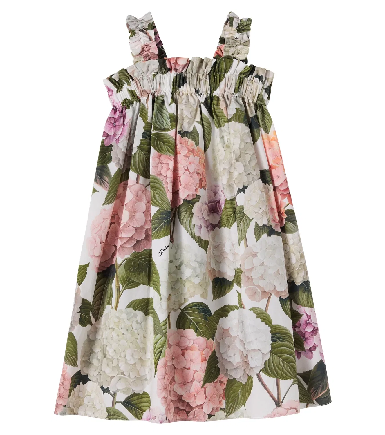 Платье хлопковое с цветочным принтом, Dolce&Gabbana Kids, белый