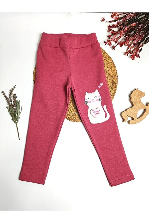 Детские леггинсы для девочек с принтом Cat printed pink Moda Rüyası, Pink