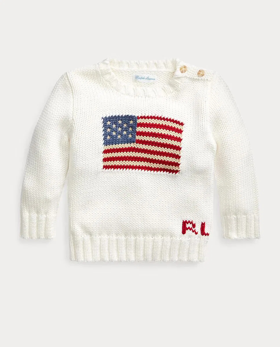 Детский джемпер из хлопка, Unisex Bandera, Polo Ralph Lauren, небеленый