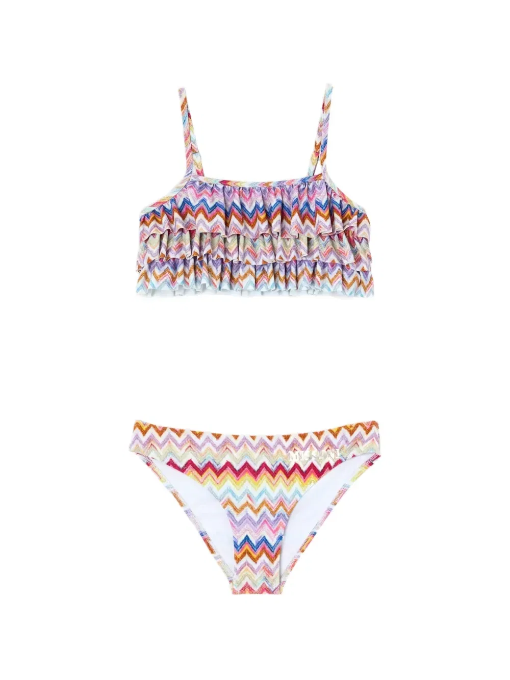 Купальник-бикини с зигзаговым принтом и оборками Missoni Kids, розовый