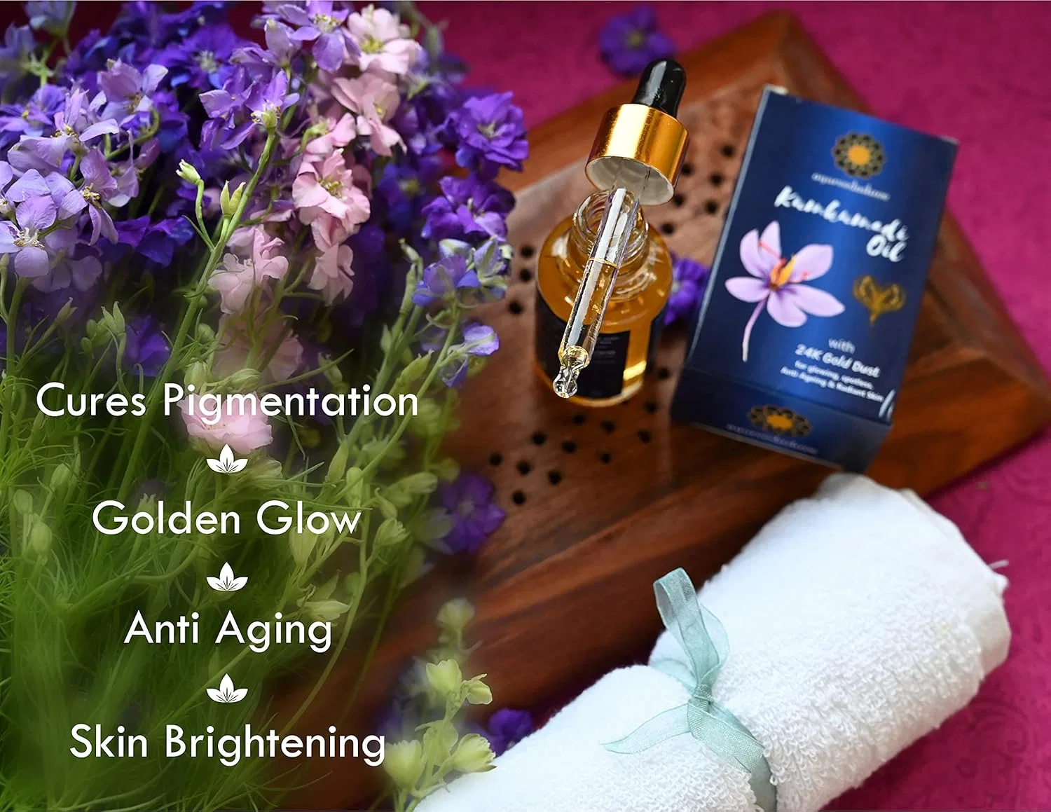 Масло для лица Kumkumadi с 24k золотыми хлопьями, AYURVEDASHREE, 30 мл — фото 2
