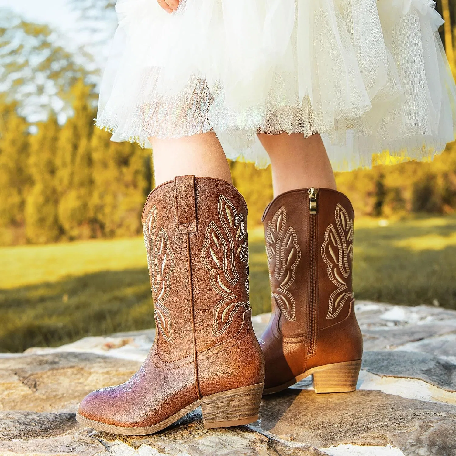Детские сапоги для девочек с принтом Cowgirl Boots LAURMOSA, Reddish Brown — фото 2