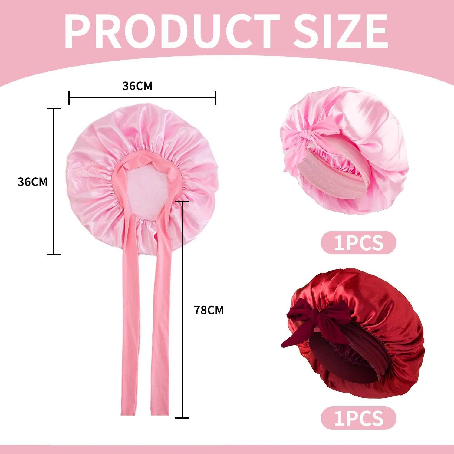 Шапочка для душа Satin Sleep Cap, 2 шт, 58 см, розовая Cwpfvqa — фото 2