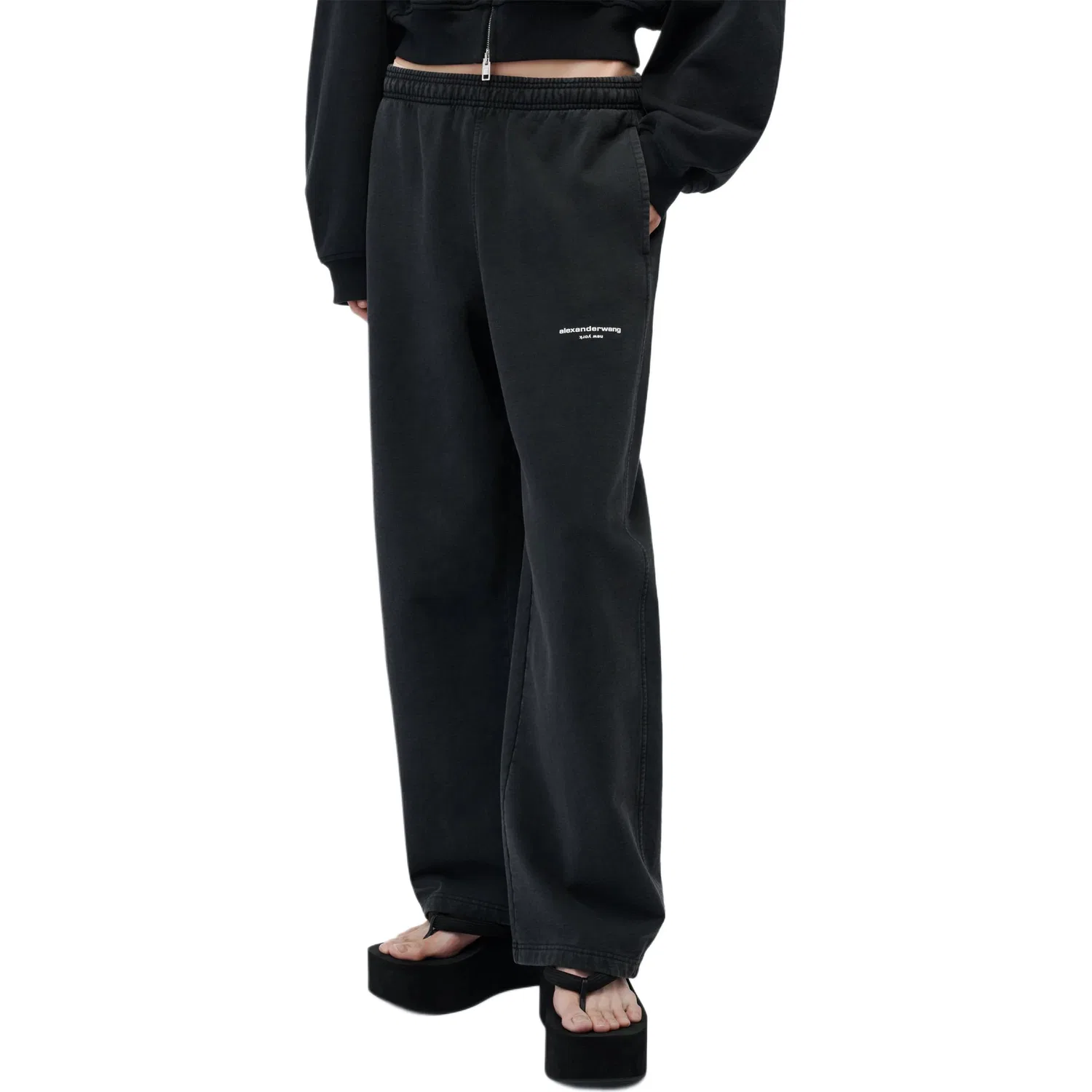Женские трикотажные спортивные штаны прямого кроя Alexander Wang, Washed Black — фото 4