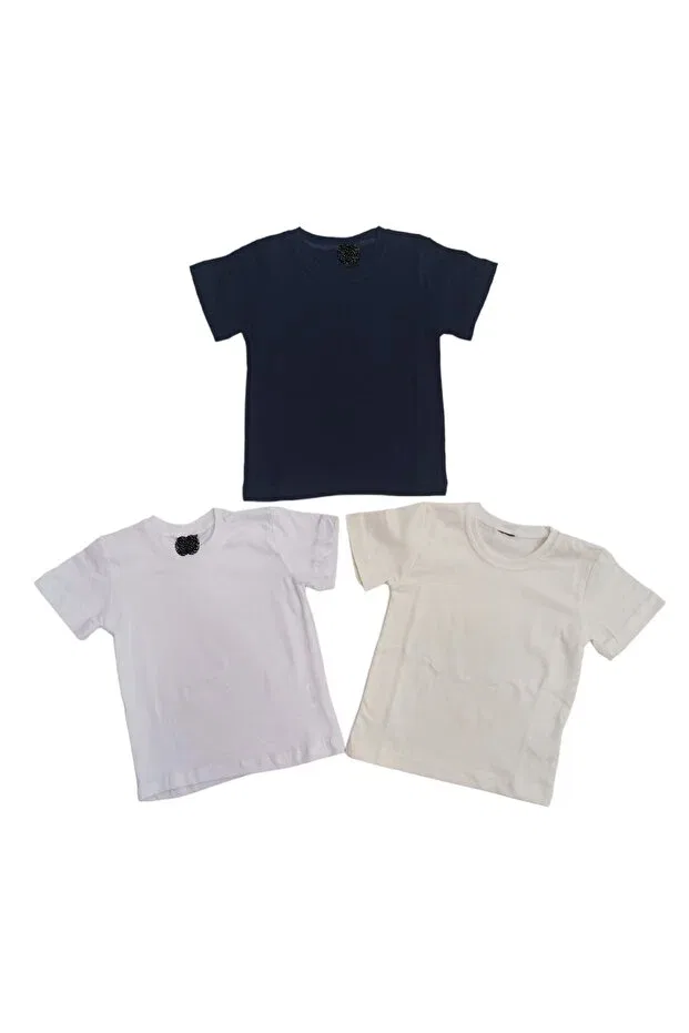 Детский комплект футболок с коротким рукавом Basic Özdemirli Bebe, White-Cream-Blue — фото 2