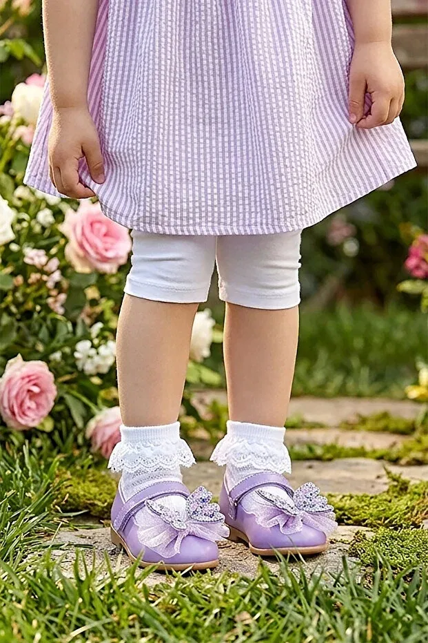 Детские балетки для девочек с принтом Fly Velcro Butterfly Accessory Kiko Kids, Lilac — фото 3