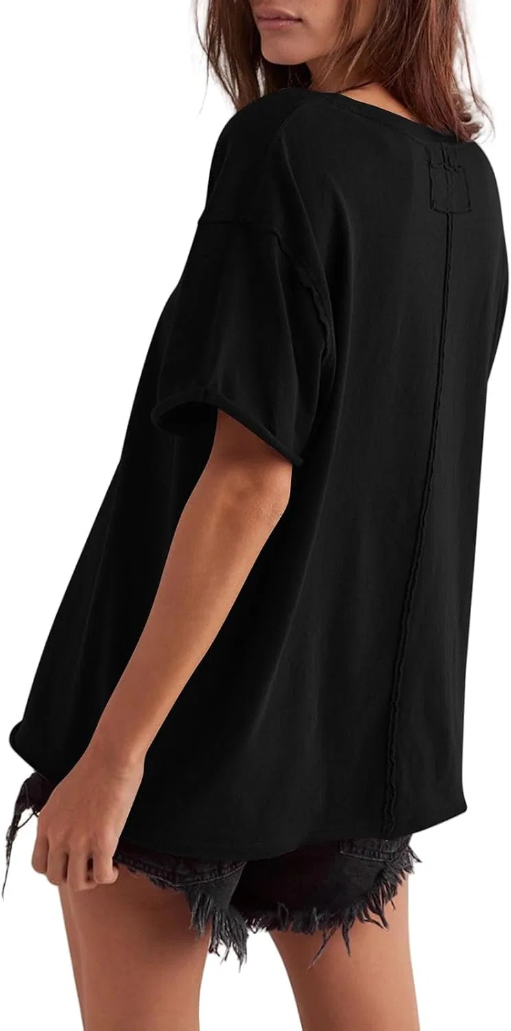 Женская свободная футболка с круглым вырезом, Black — фото 3