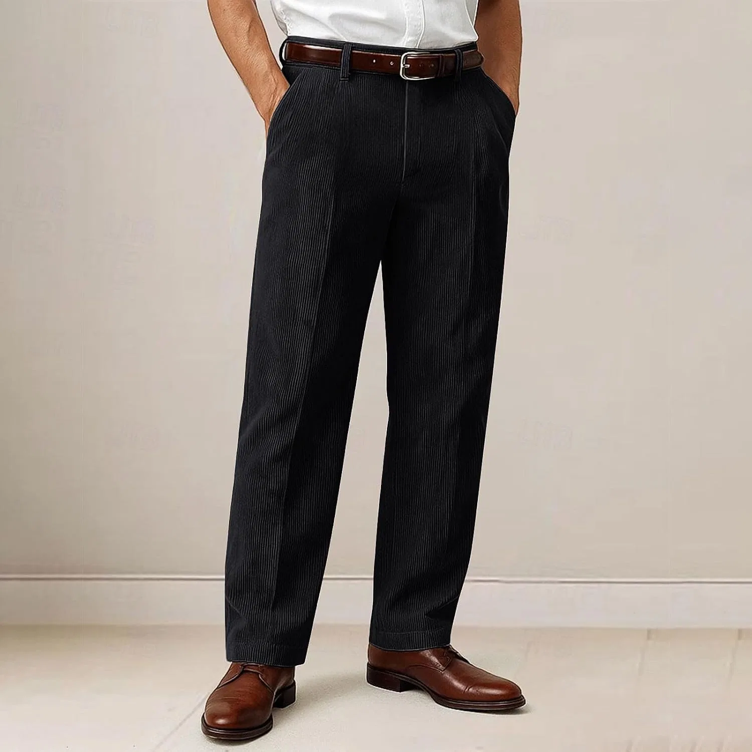 Мужские классические брюки из вельвета, Vintage Business Casual, чёрный — фото 2