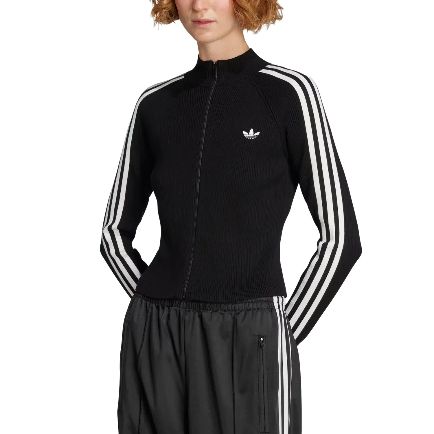 Женская куртка Adicolor 3-Stripes Slim Knit Track Top Asia Sizing 'Black' adidas, черный — фото 3