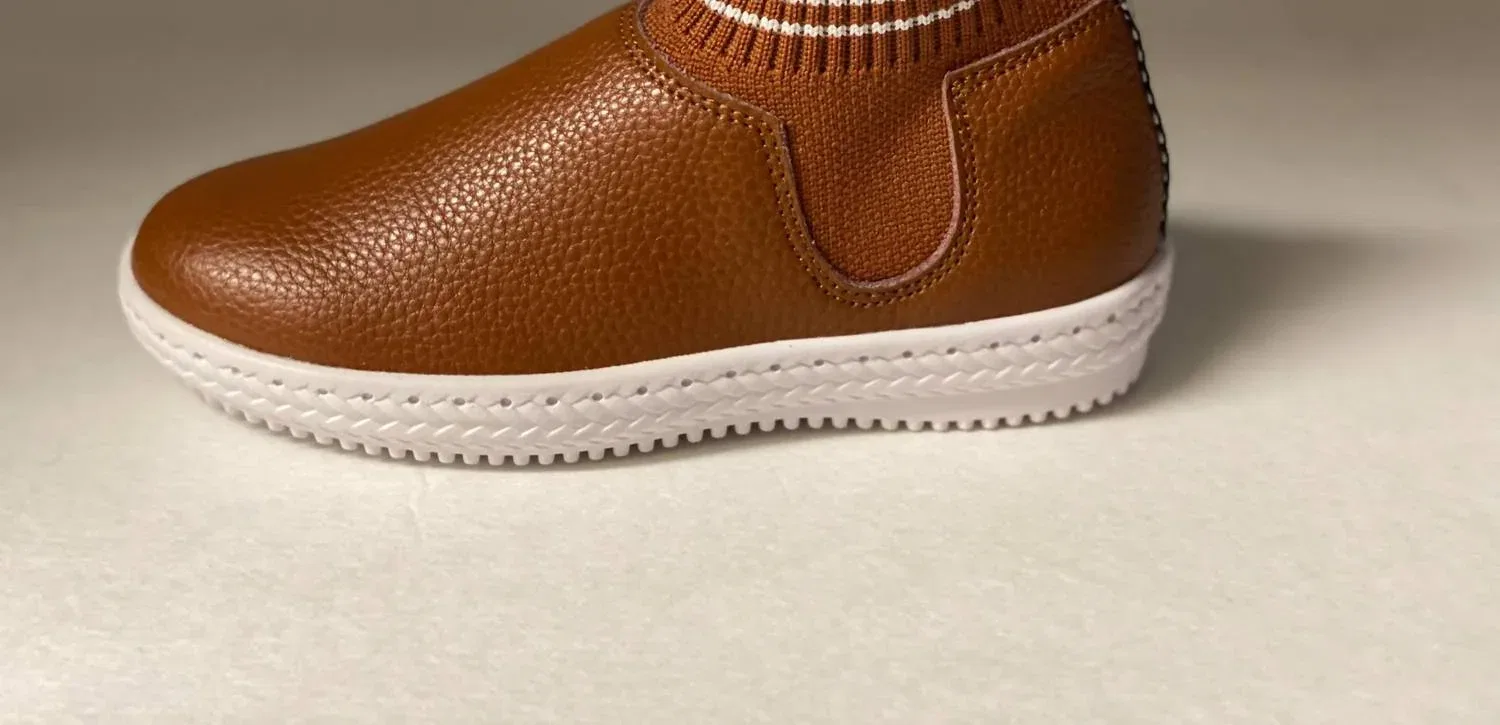 Детские кроссовки на щиколотке с фактурной кожей Basil Ankle Sneaker Boutaccelli, Tan