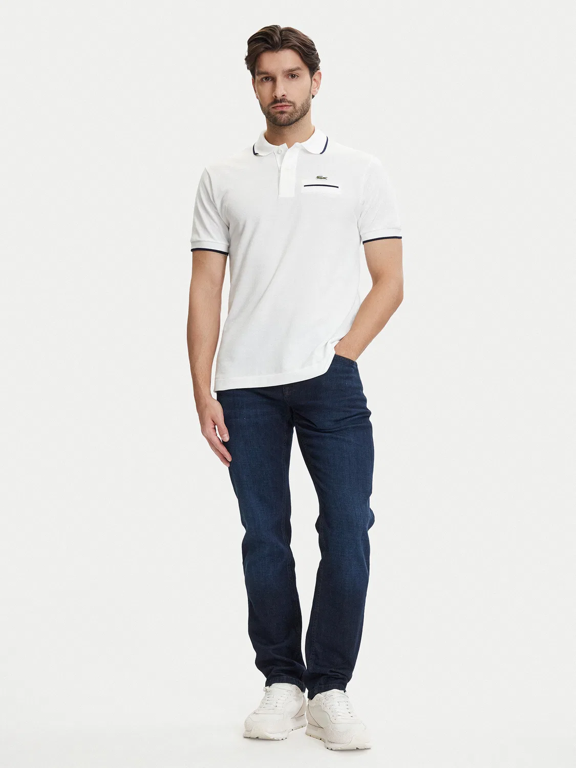 Мужское поло цвета экрю классического кроя Lacoste, кремовый — фото 2