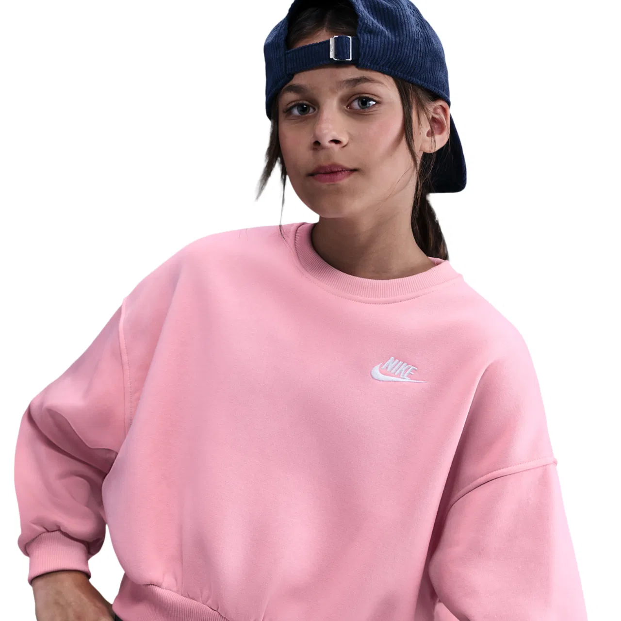 Толстовка для девочек Club Fleece Boxy Crew Nike, цвет Medium Soft Pink/Medium Soft Pink/White