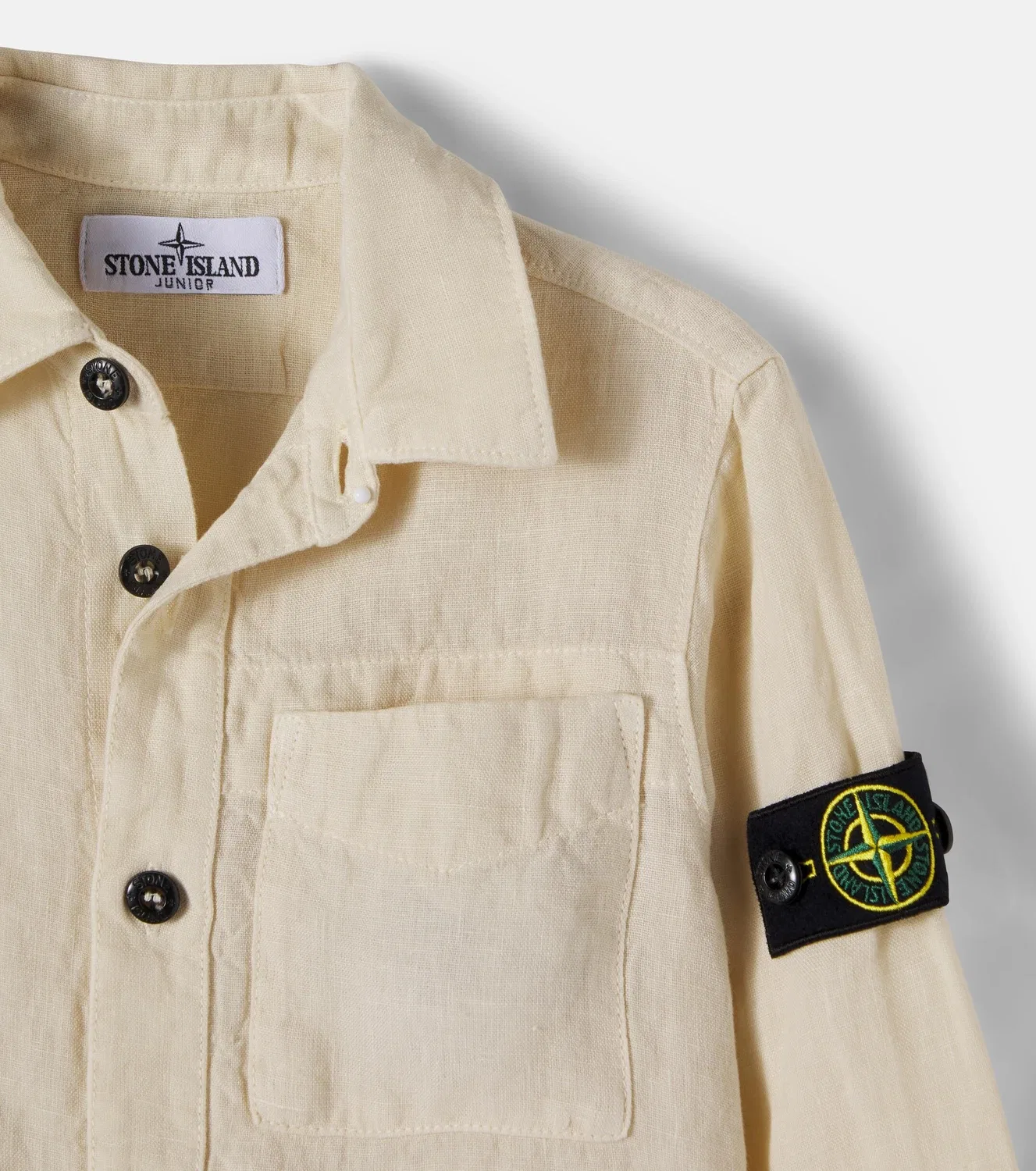 Льняная рубашка с длинным рукавом Stone Island Junior, бежевый — фото 4