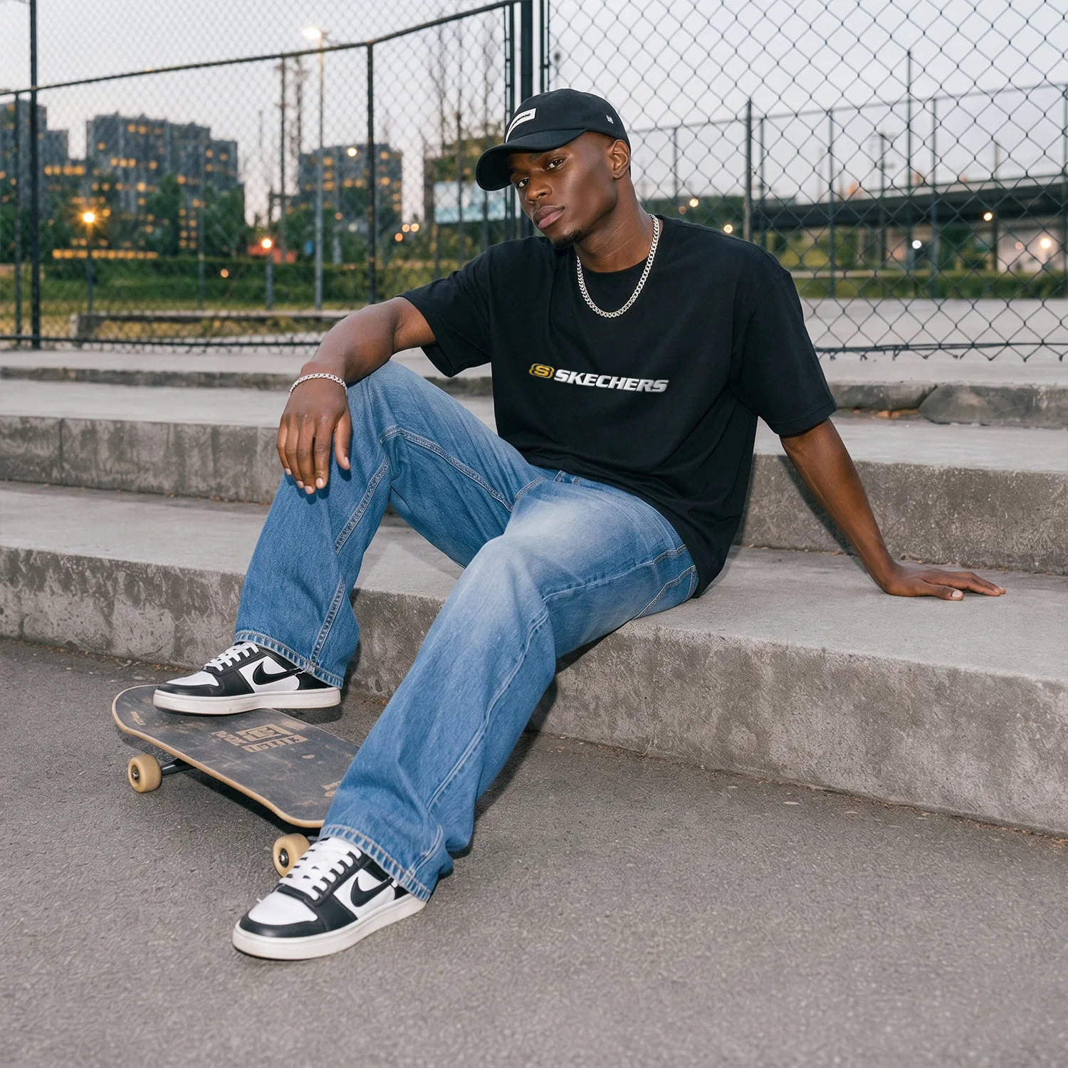 Футболка детская с круглым вырезом Black 260g Heavyweight Embroidery, Skechers, Black — фото 4
