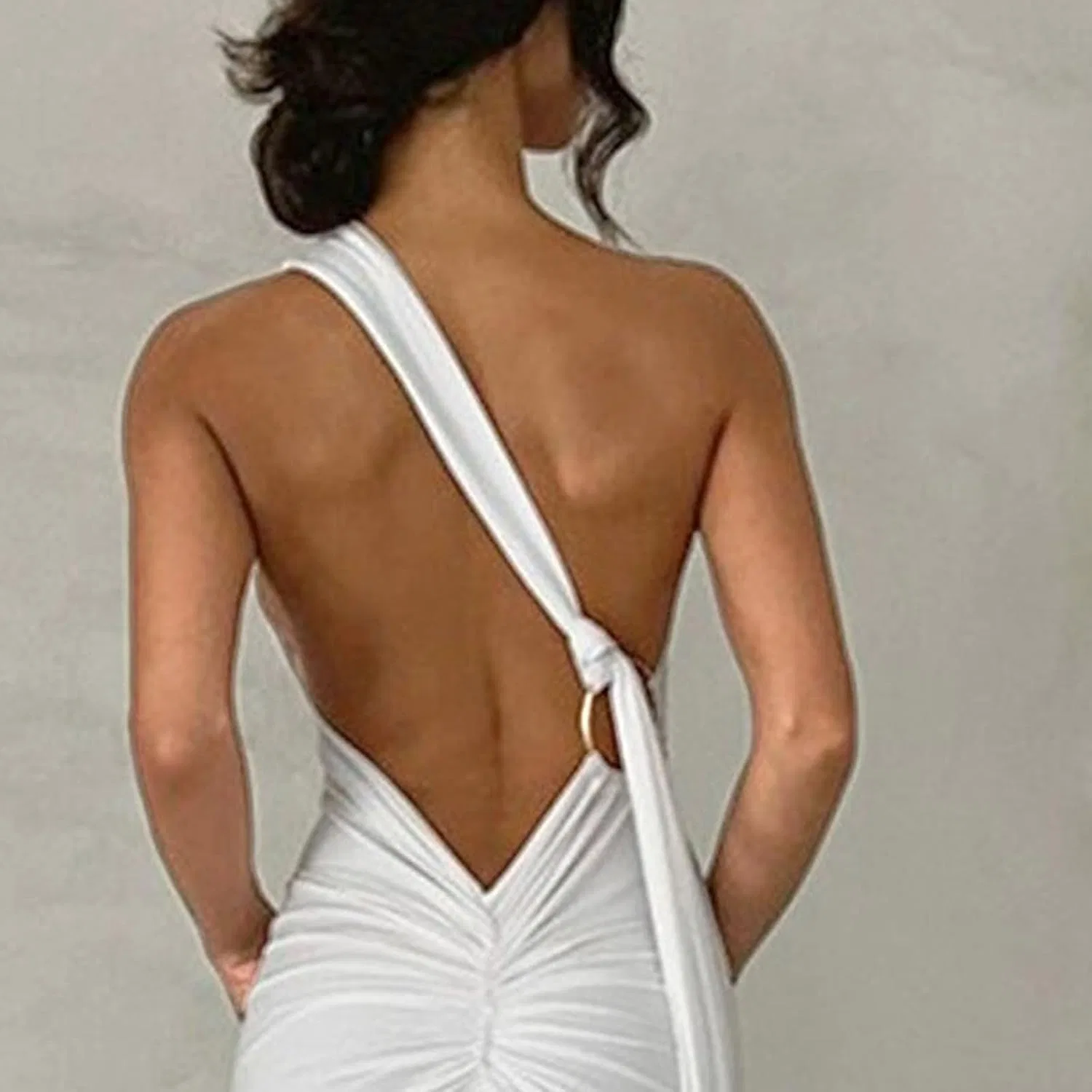 Женское облегающее макси-платье с открытой спиной, White — фото 4