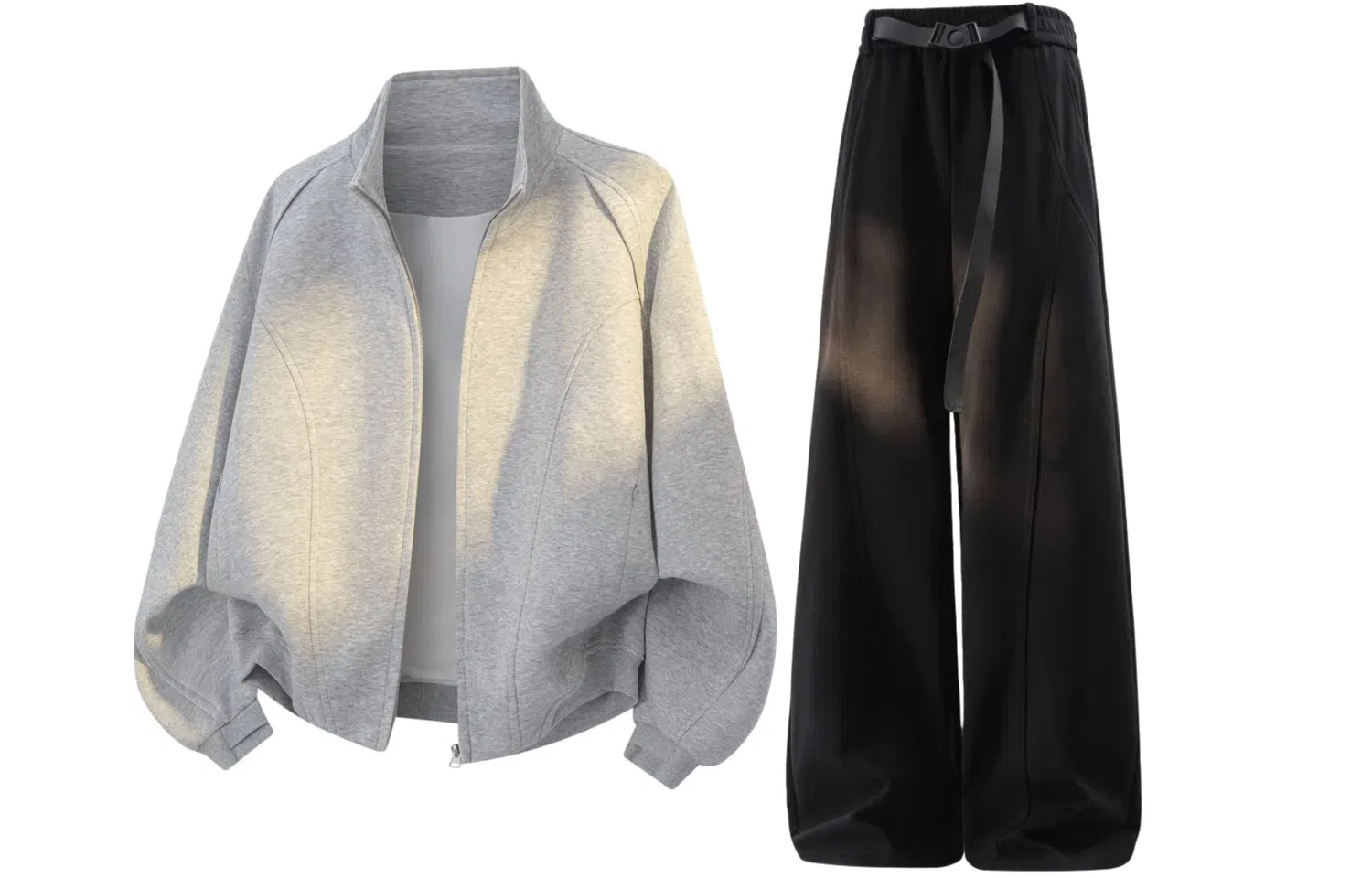 Детский комплект толстовки с воротником-стойкой Unisex Stand Collar Moderate GWAF, White Heather Gray/Black