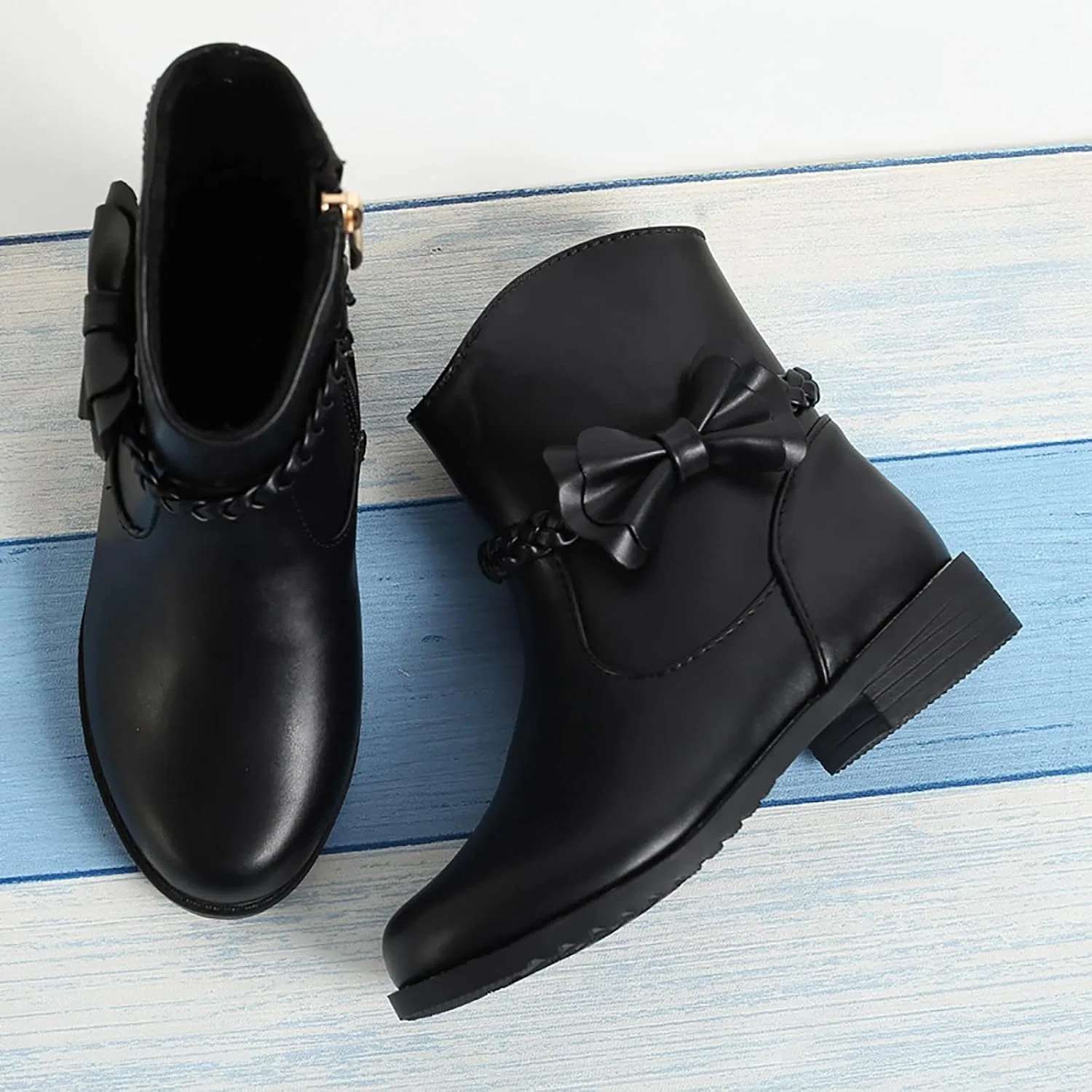 Детские сапоги для девочек с боковой молнией Cowboy Ankle Boots, Black — фото 4