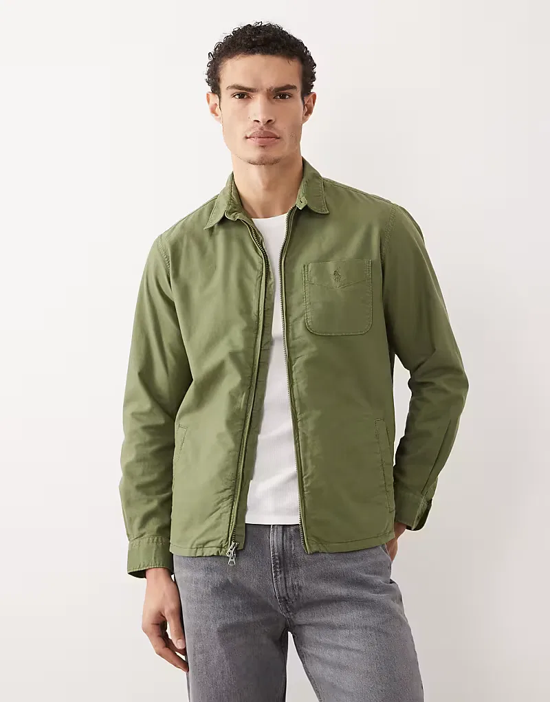 Рубашка Polo Ralph Lauren Sport с длинными рукавами и застежкой-молнией, хаки