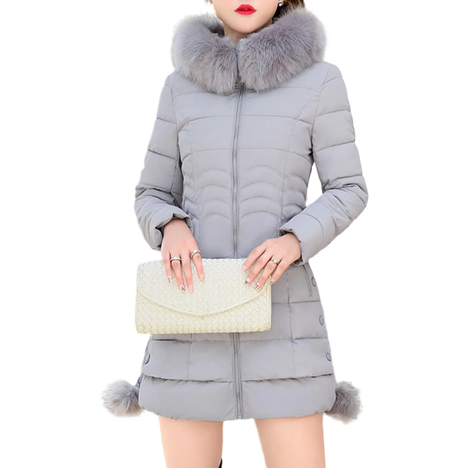 Женское зимнее пальто с капюшоном из искусственного меха, Grigio