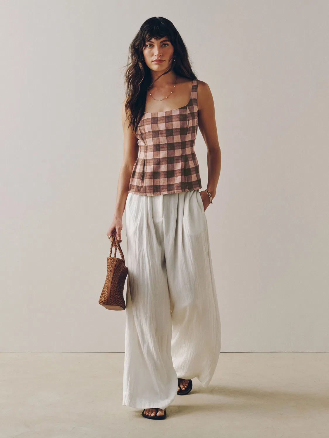 Топ с пеплумом, клетка Next, розовый/коричневый — фото 2