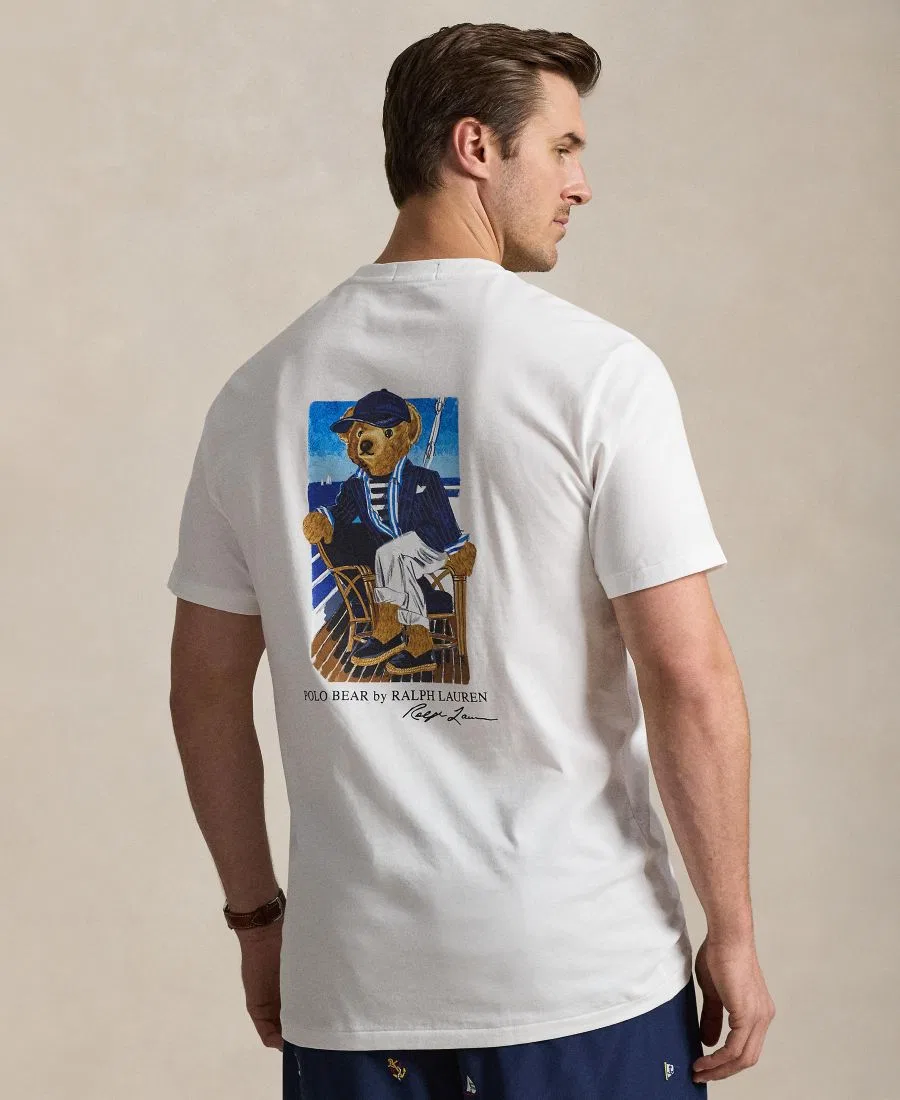 Футболка классического кроя с вышивкой Polo Bear и флагом Polo Ralph Lauren, Newport Bear White