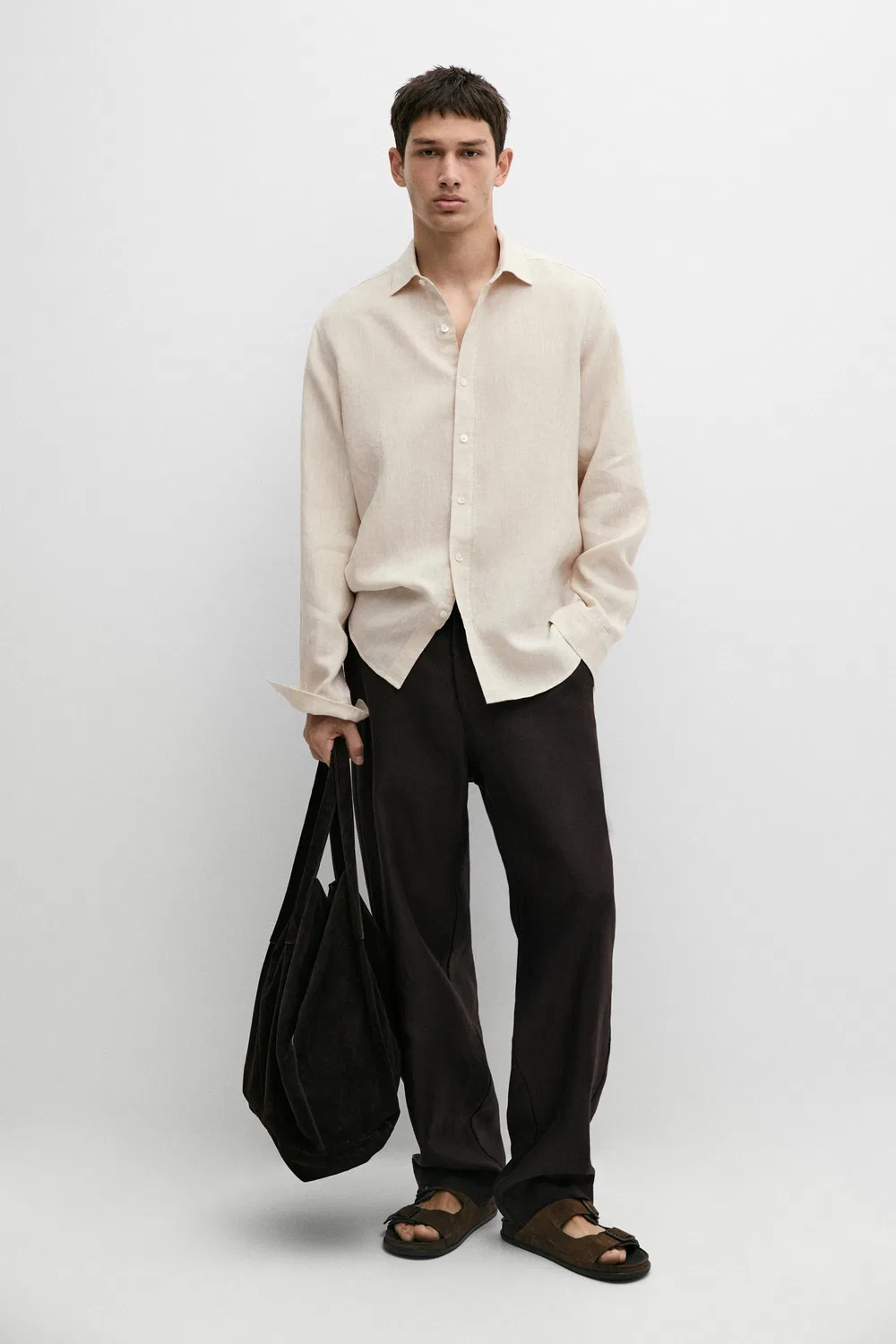 Рубашка Delavé из 100% льна стандартного кроя Massimo Dutti, бежевый