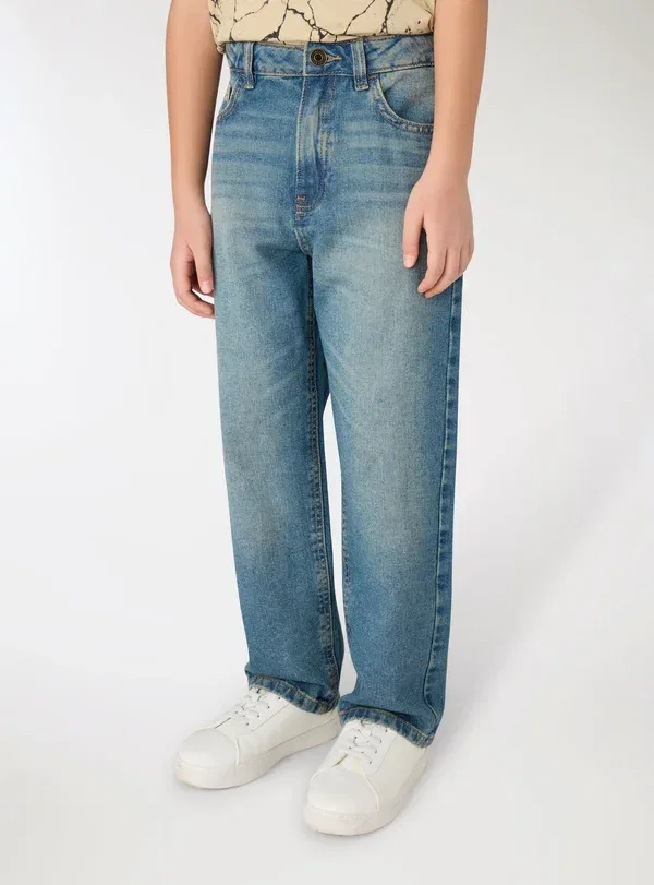 Брюки джинсовые Relaxed fit jeans Terranova, Blu Denim Medio, синий — фото 2