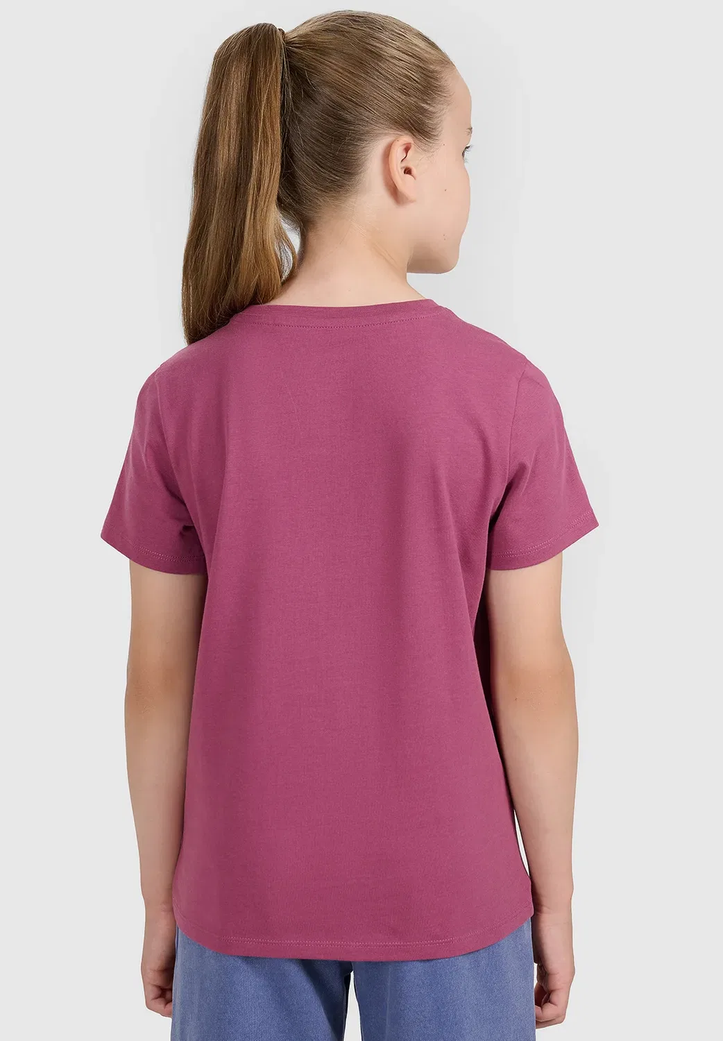 Футболка oversize gładki dziewczęcy - niebieski 122 (6-7 лат) - базовая футболка 4F, Dark Violet — фото 3