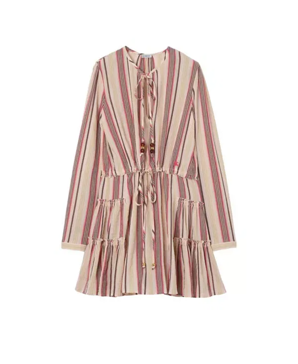 Женское платье из полосатого хлопкового волана с длинным рукавом Burberry, Neapolitan Pink — фото 3