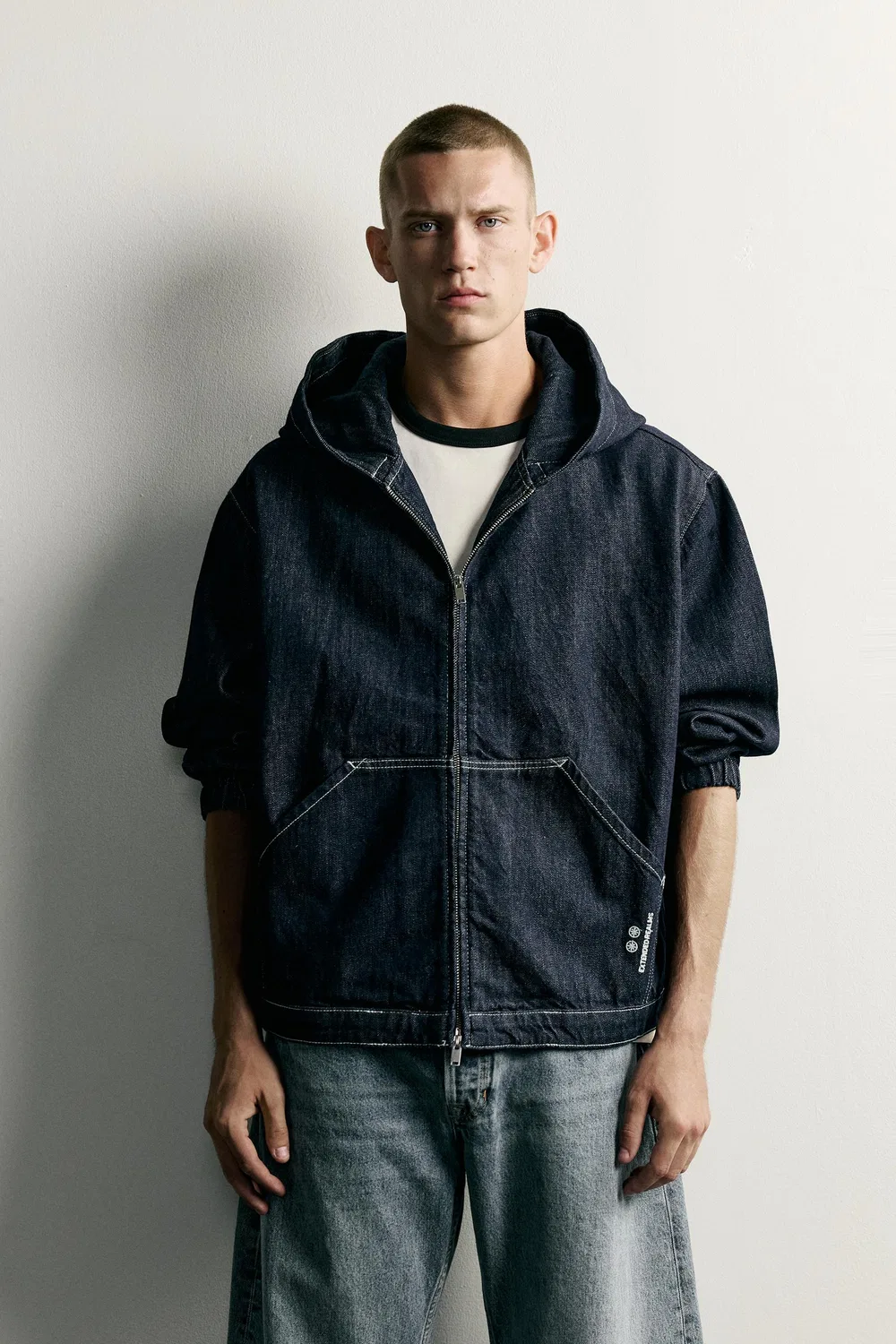 Джинсовая куртка свободного кроя с капюшоном ZARA, Indigo — фото 2