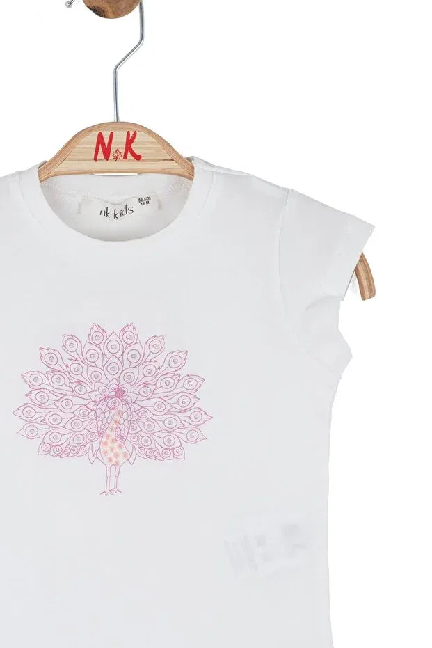 Детская футболка с принтом для девочек Peacock Tshirt Nk, Ecru-Lilac — фото 2