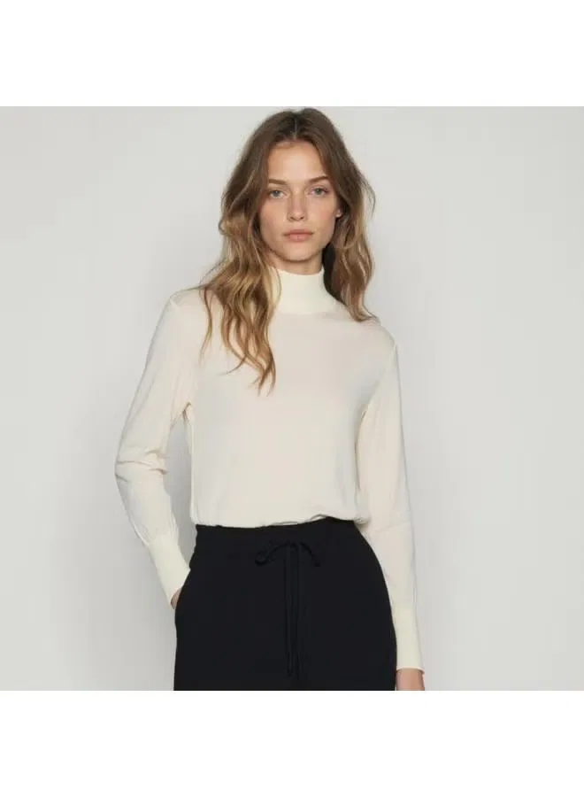 Пуловер вязаный с высоким воротом Zara, бежевый — фото 2