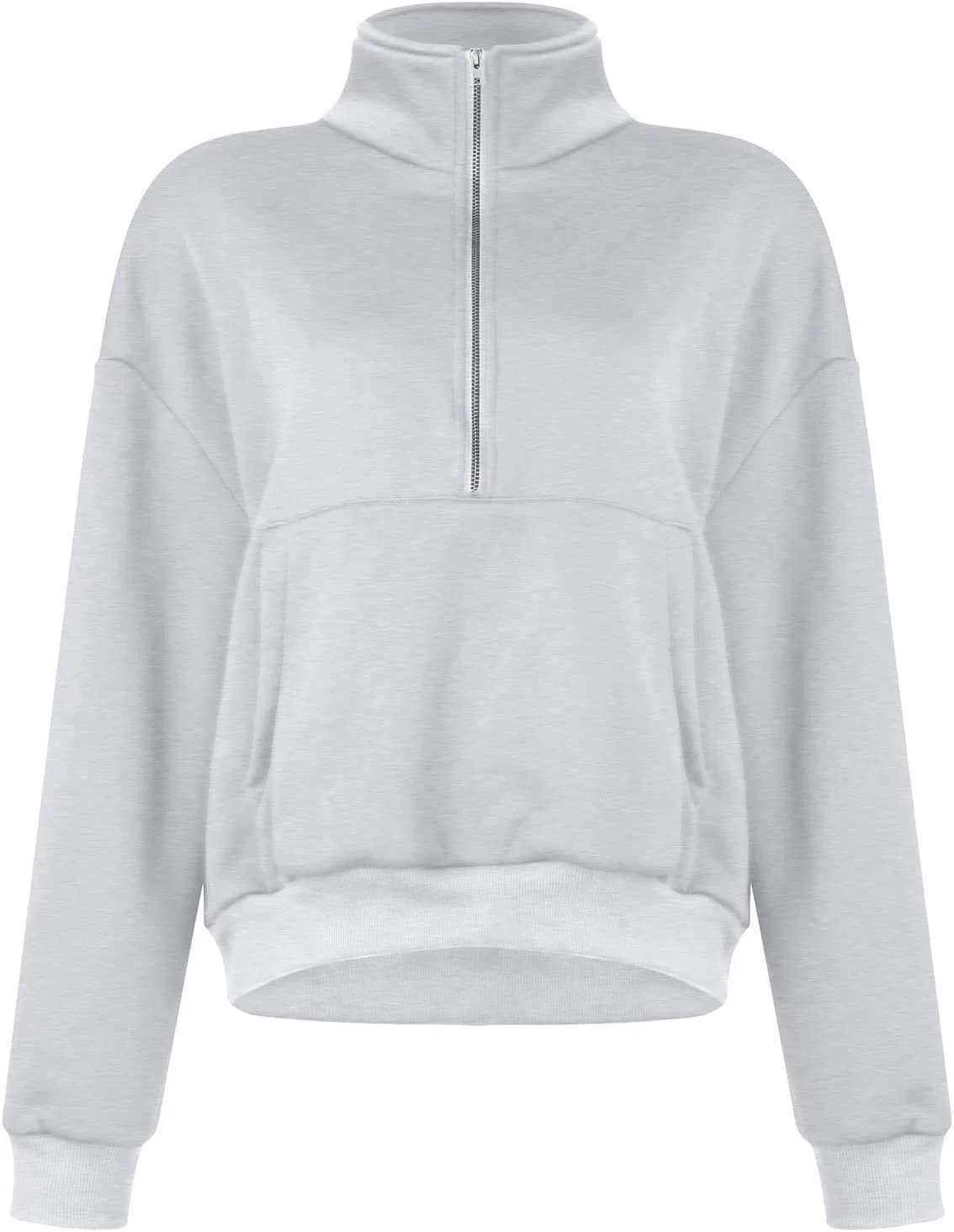 Женский свитшот с полузастежкой-молнией, с длинным рукавом, модель Quarter Zip, светло-серый — фото 2