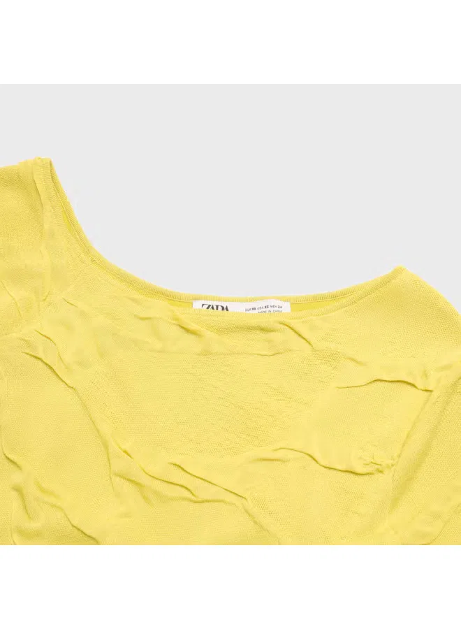 Футболка облегающая с коротким рукавом Zara, флуоресцентный желтый — фото 4