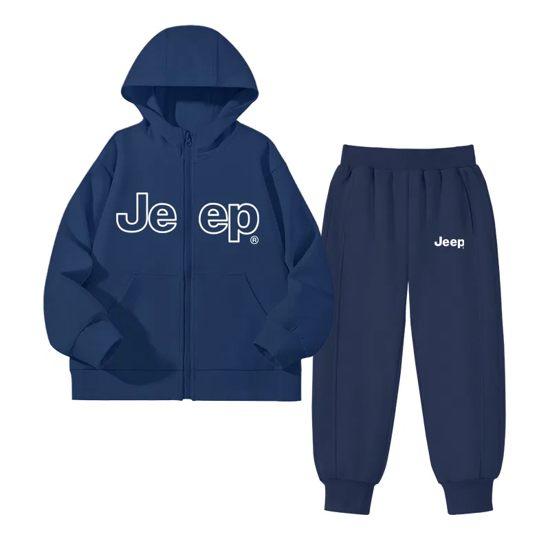 Детский спортивный комплект из худи и брюк с логотипом, Jeep, Navy Blue/E White Logo