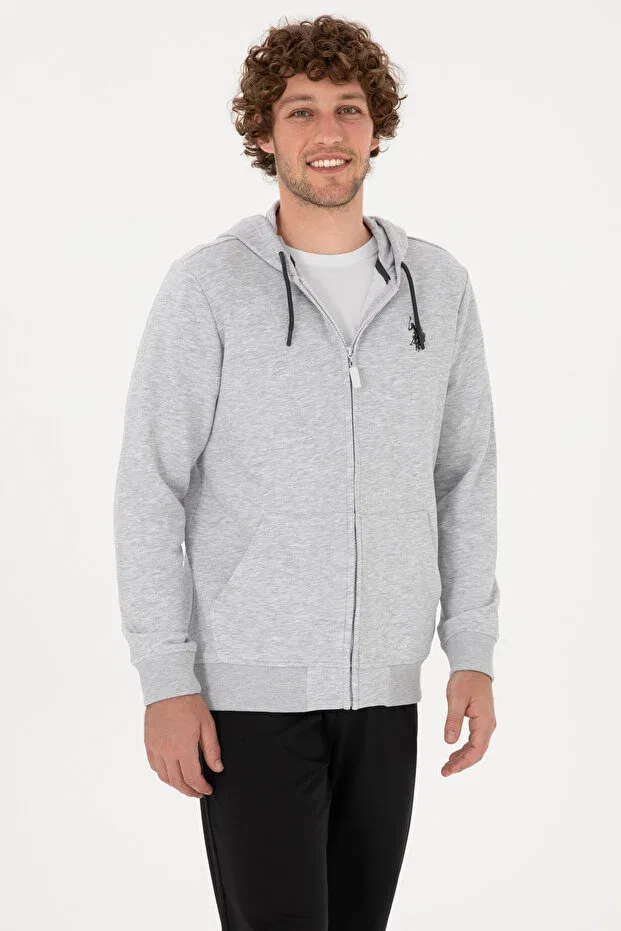 Мужской кардиган с капюшоном на молнии U.S. Polo Assn., Light Gray — фото 3