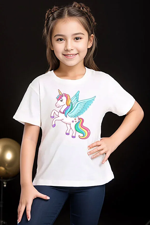 Детская футболка с принтом Colorful Unicorn Horse Widi, White