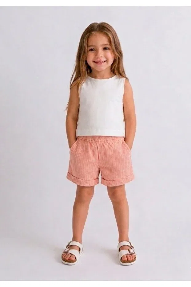 Детский комплект для девочек льняной Ribbon detail blouse and linen shorts set Petit Style Kids, Orange