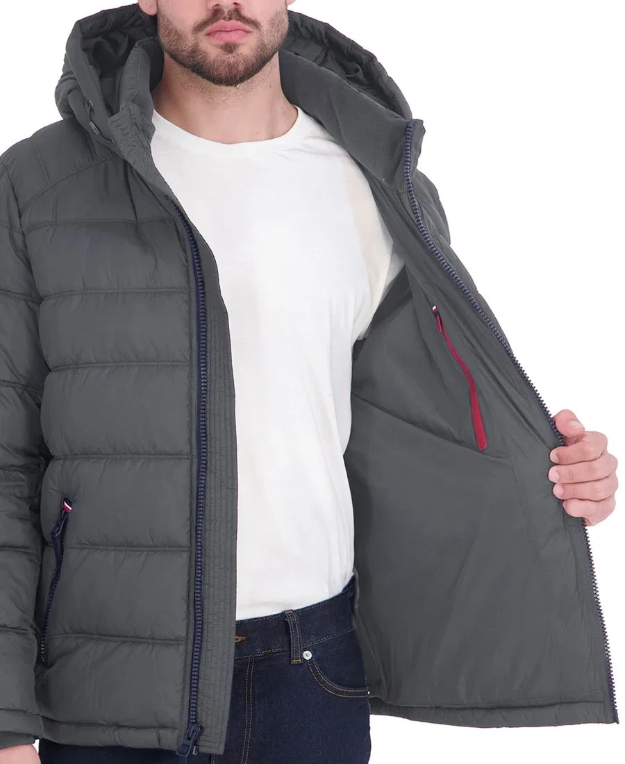 Мужская стеганая куртка-пуховик с капюшоном Tommy Hilfiger, Charcoal — фото 4