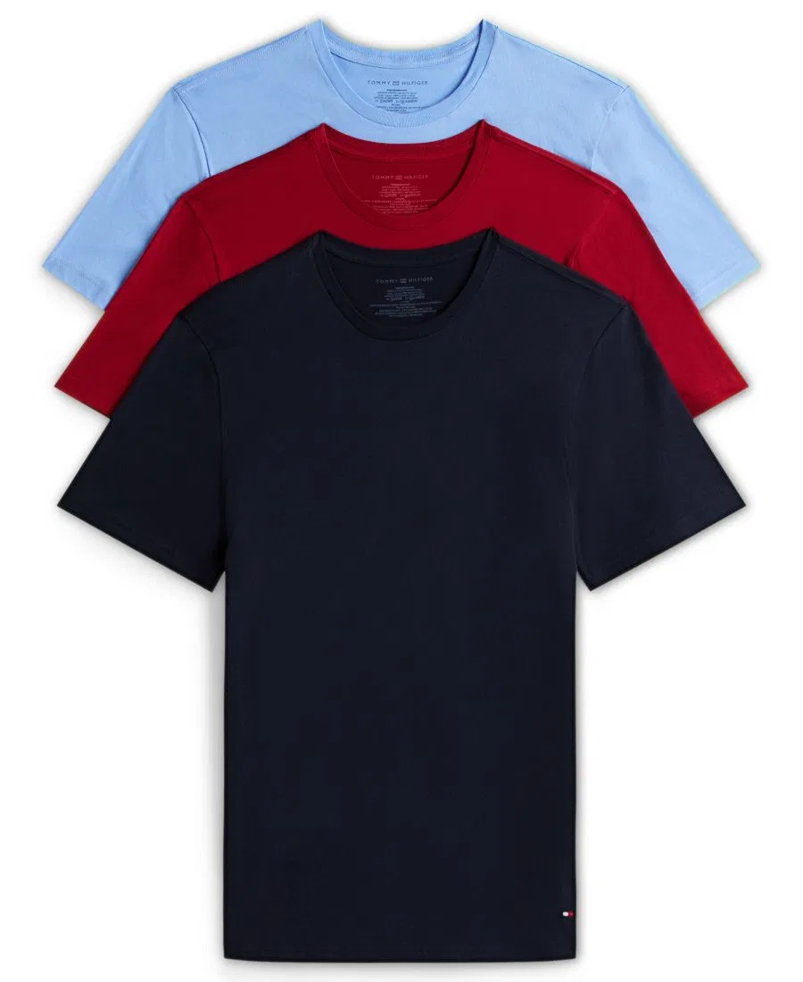 Мужской комплект маек с круглым вырезом 3 шт Tommy Hilfiger, June Iris/Regatta Red/Desert Sky
