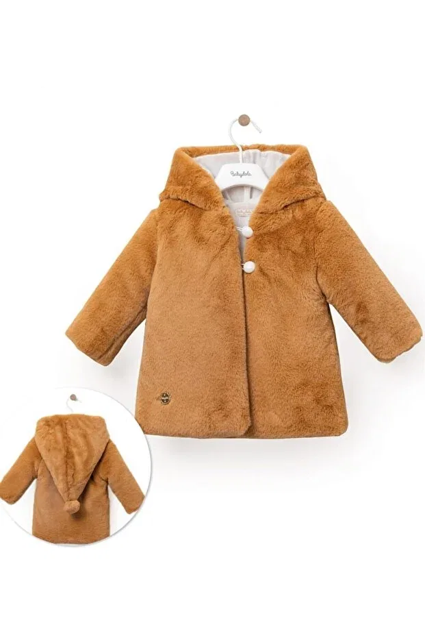 Детское пальто для девочек из плюша с капюшоном Babydola, Brown