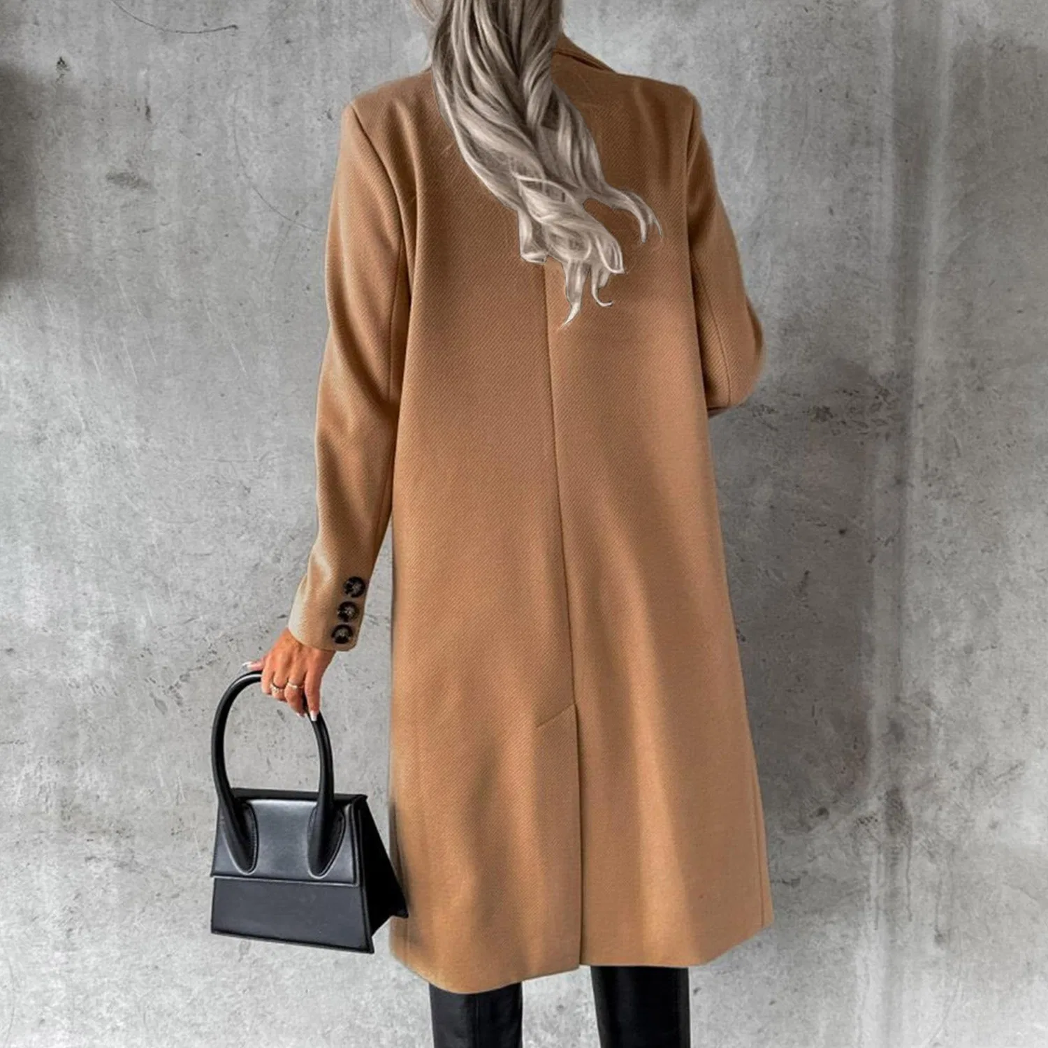 Женское зимнее двубортное пальто с лацканами, dark khaki — фото 3