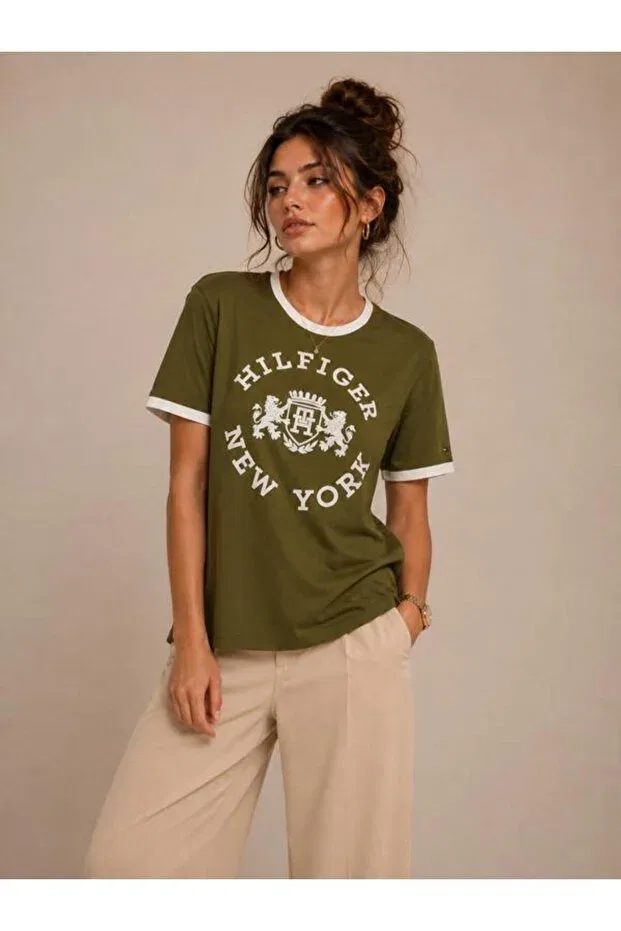 Женская футболка хлопковая с коротким рукавом Tommy Hilfiger, Green — фото 4