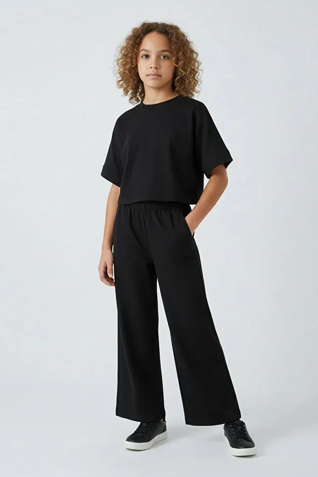 Детские широкие брюки для девочек хлопковые Lumy Combed Cotton Colorinas, Black